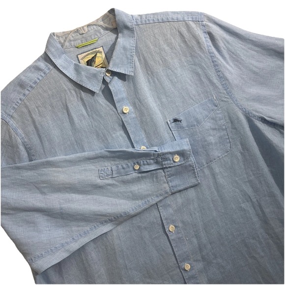 Tommy Bahama 100% Linen Button Up Shirt Men's 2XL Blue 25 years of Paradise EUC - Picture 2 of 10